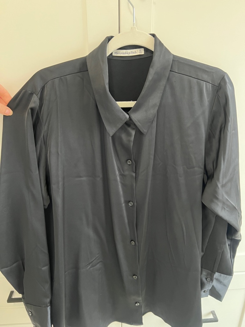 Abercrombie & Fitch black Satin Button-Down Blouse